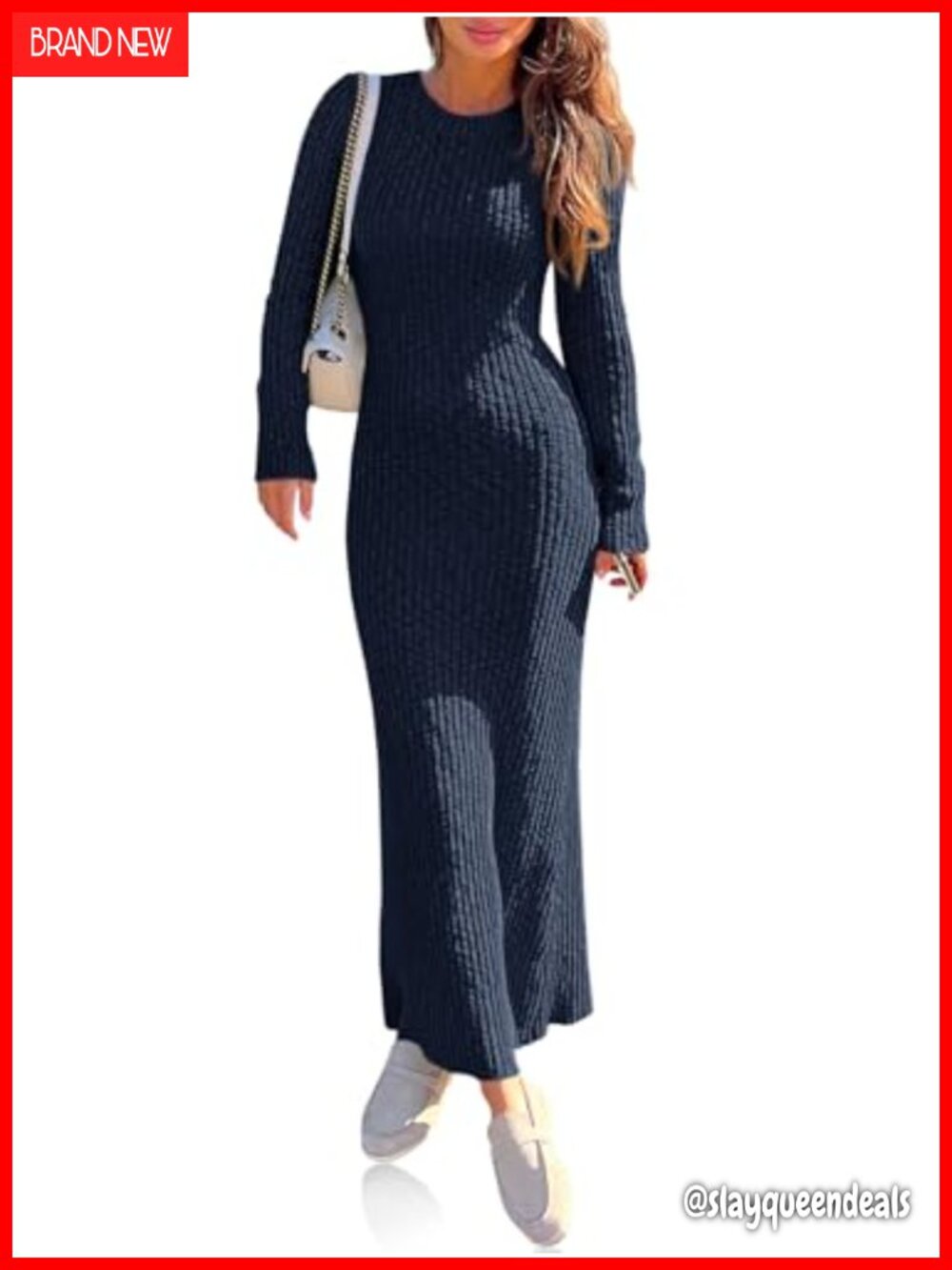 Wenrine Women's Ribbed Knit Long Sleeve Maxi Sweater Dress Bodycon